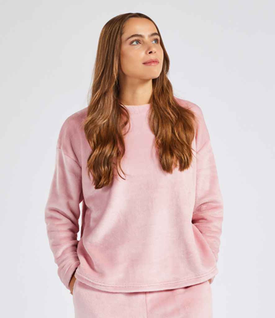 Brand Lab Ladies Plush Fleece Crew Neck Sweatshirt in Blush Pink