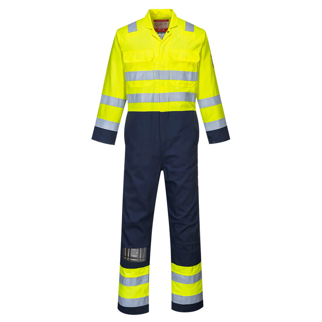 Portwest Bizflame Work Hi-Vis Contrast FR Coverall in Yellow/Navy, main product image