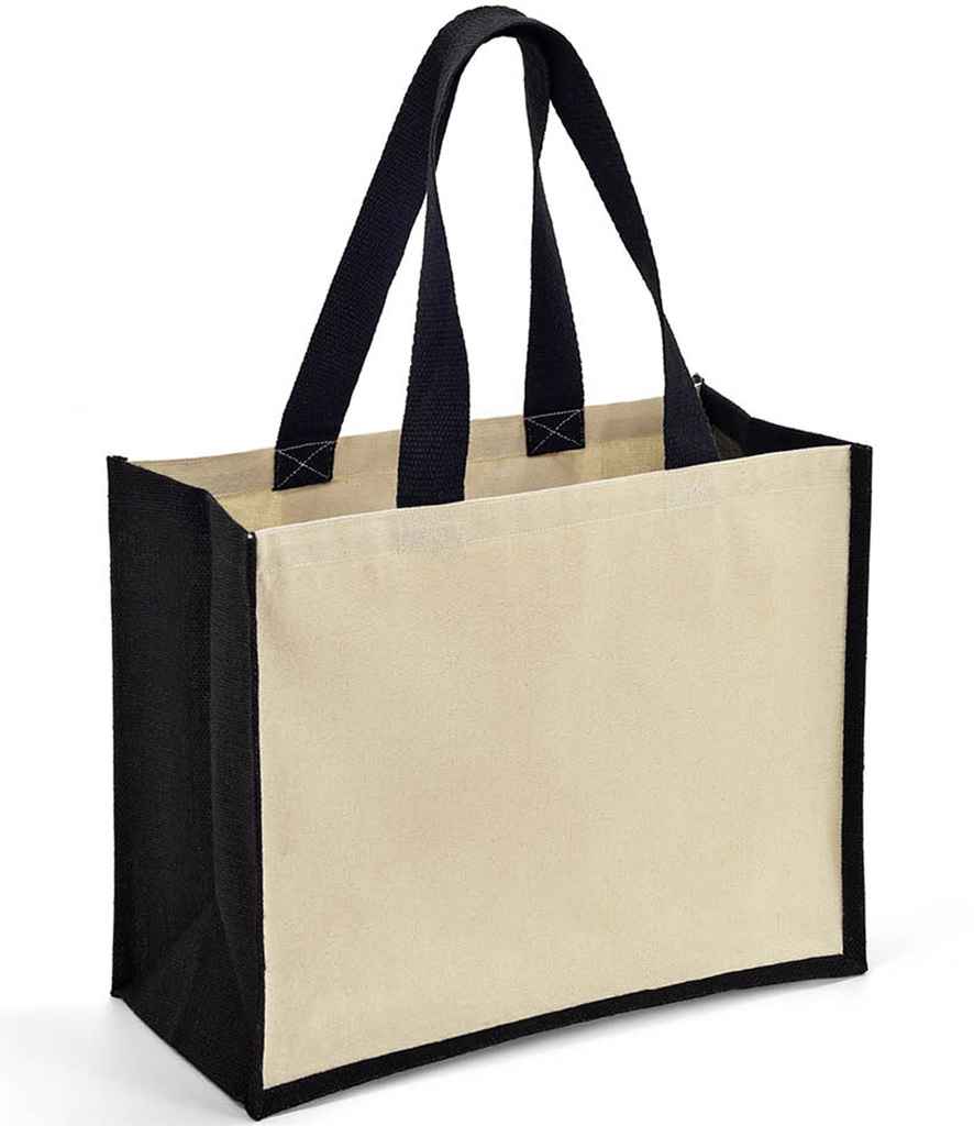 Brand Lab Jute and Canvas Shopper in Natural/Black, front view