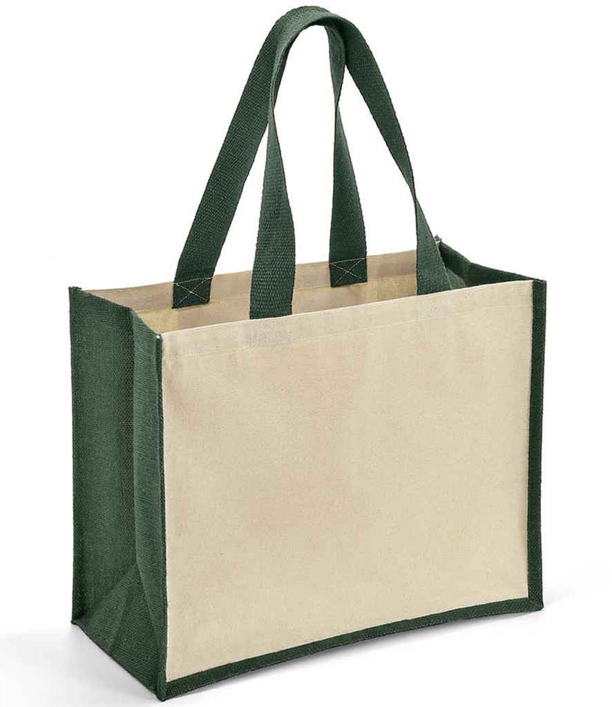 Brand Lab Jute and Canvas Shopper in Natural/Forest Green, front view
