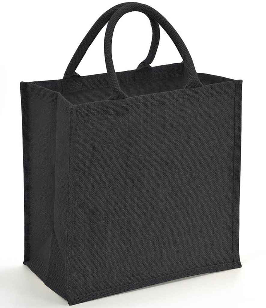 Brand Lab Natural Jute Tote Bag in Black, front view