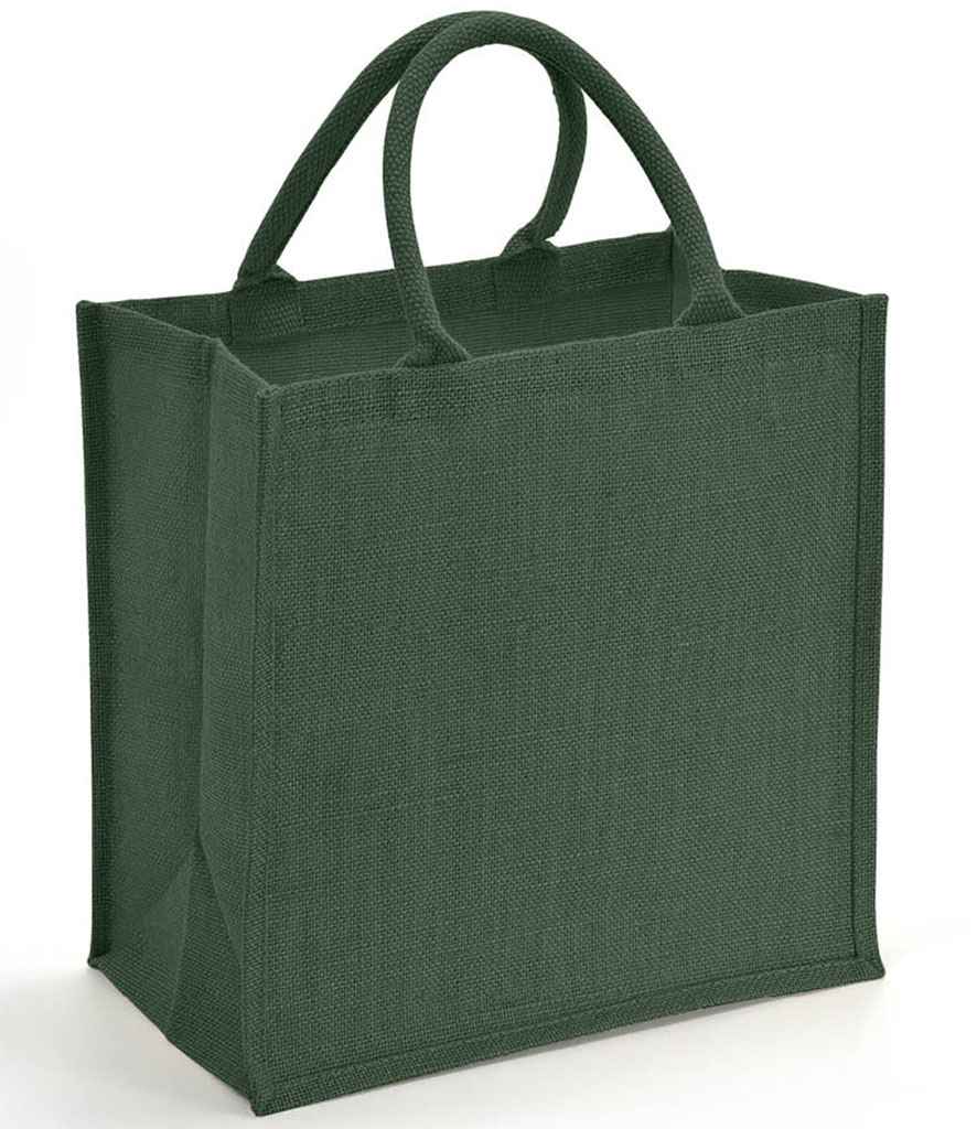 Brand Lab Natural Jute Tote Bag in Forest Green, front view