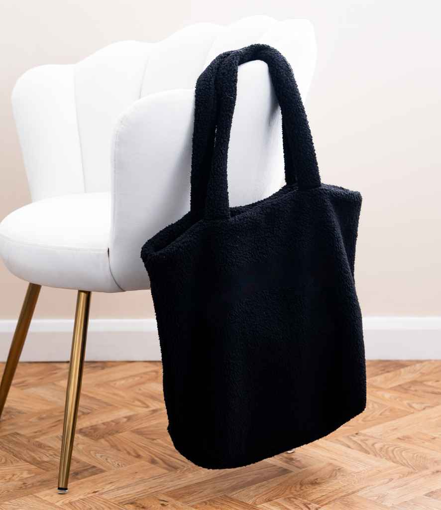 Brand Lab Borg Fleece Shopper Tote Bag in Black, front view