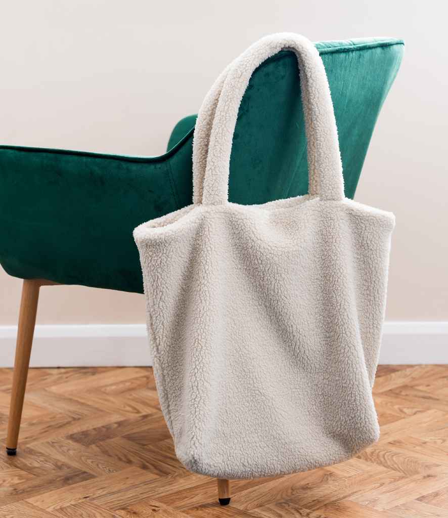 Brand Lab Borg Fleece Shopper Tote Bag in Natural, front view