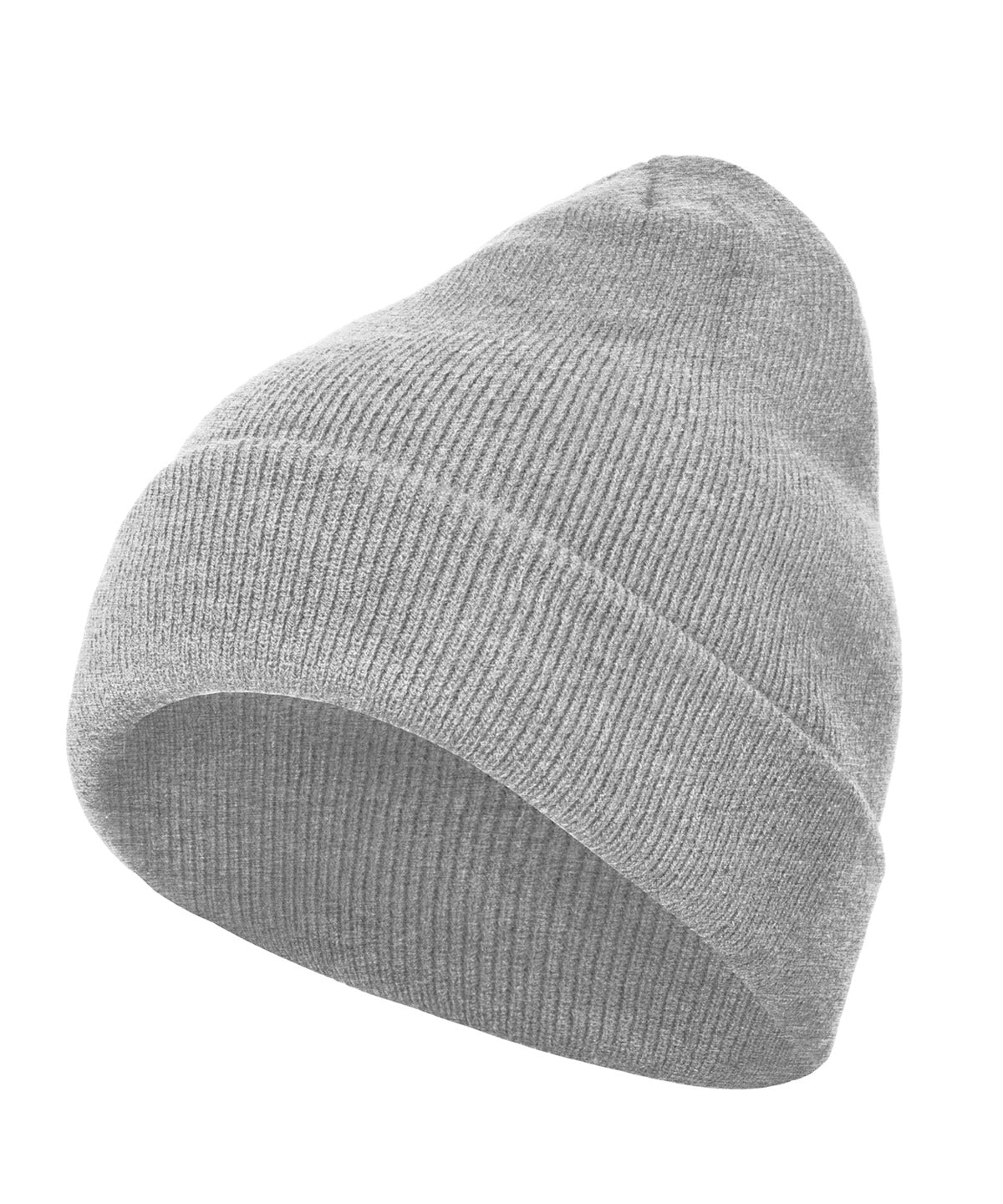 Build Your Brand Heavy knit beanie in Heather Grey, front view