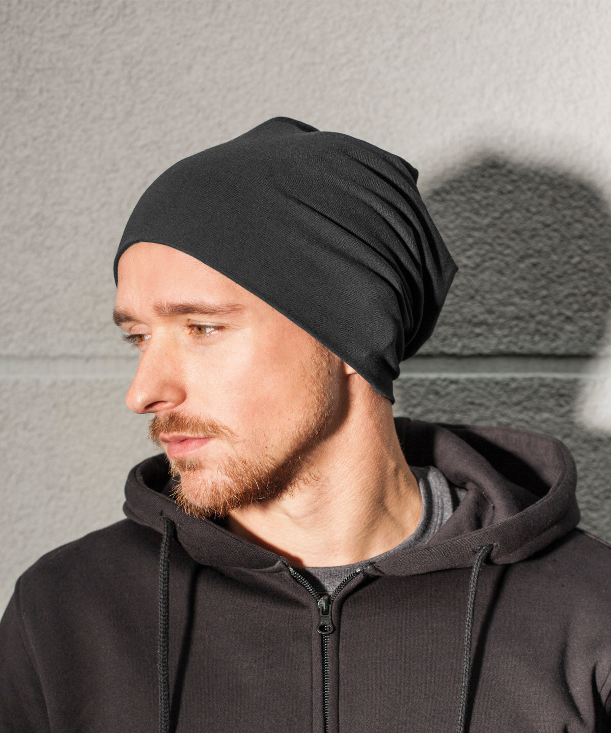 Build Your Brand Jersey beanie, lifestyle photo
