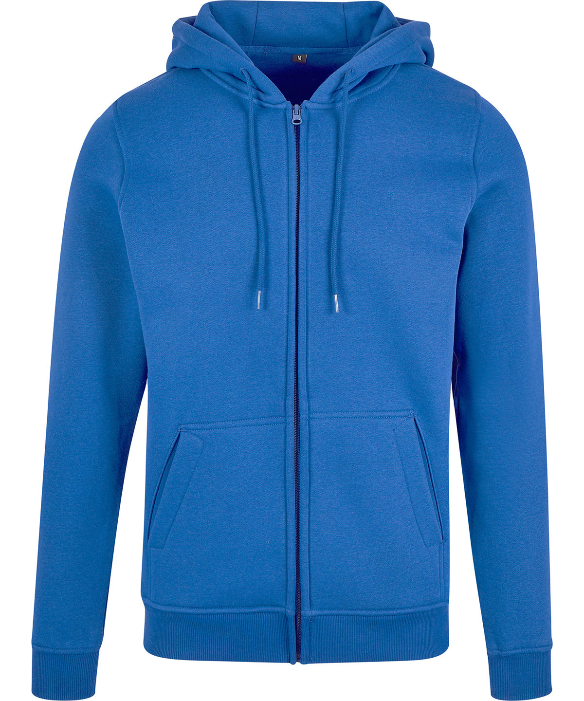Build Your Brand Heavy zip hoodie in Intense Blue, front view