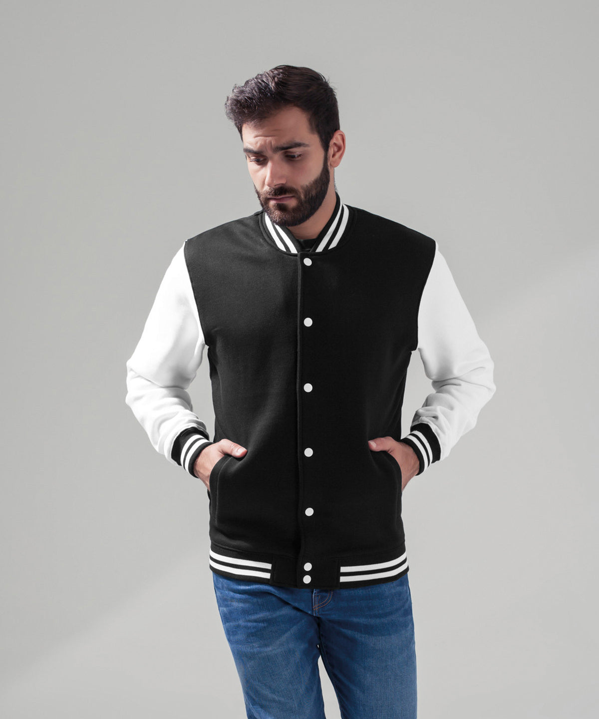 Build Your Brand Sweat college jacket, lifestyle photo
