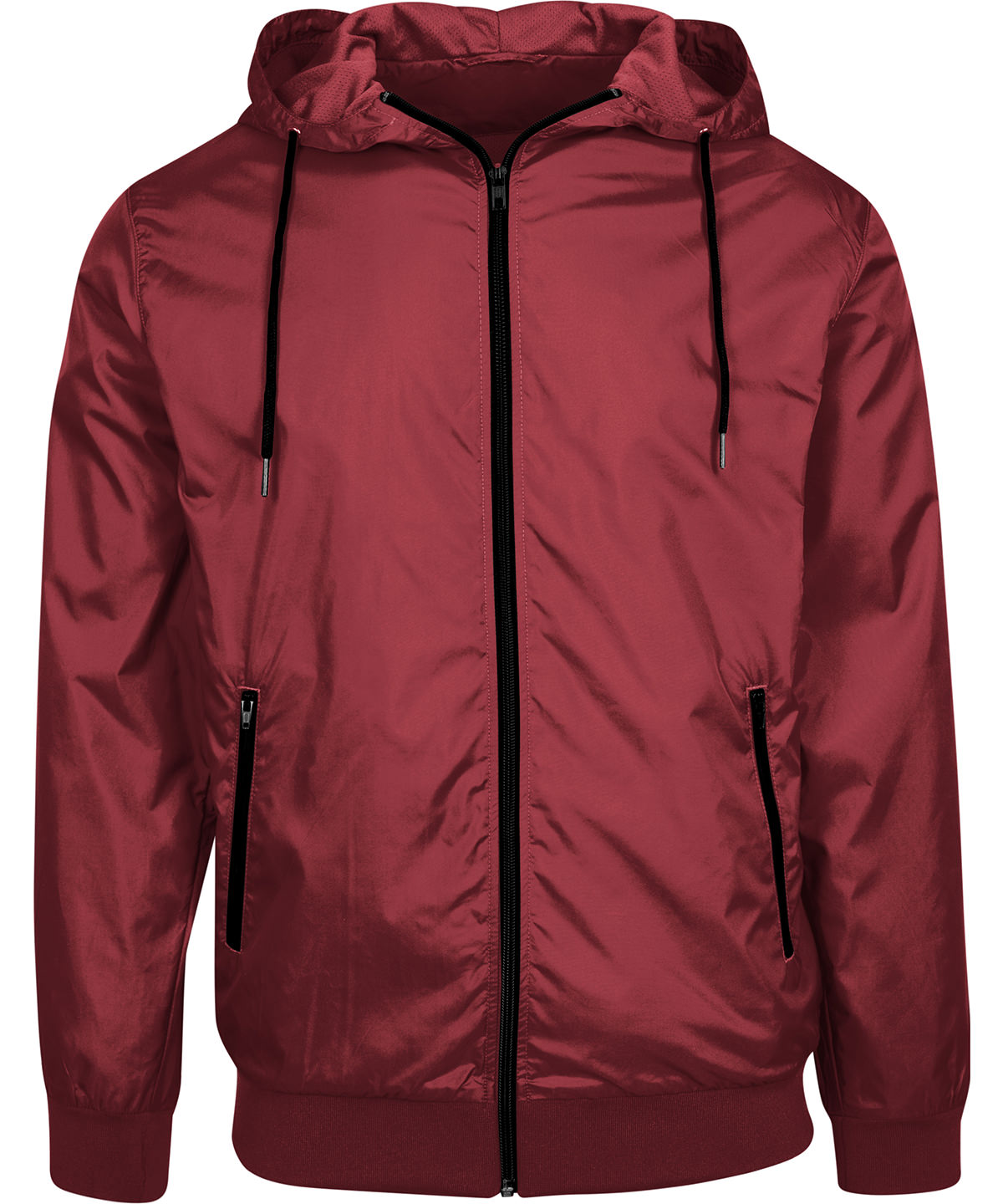 Build Your Brand Wind runner in Burgundy/Black, front view
