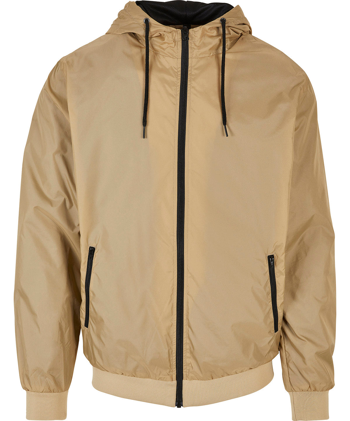 Build Your Brand Wind runner in Union Beige/Black, front view