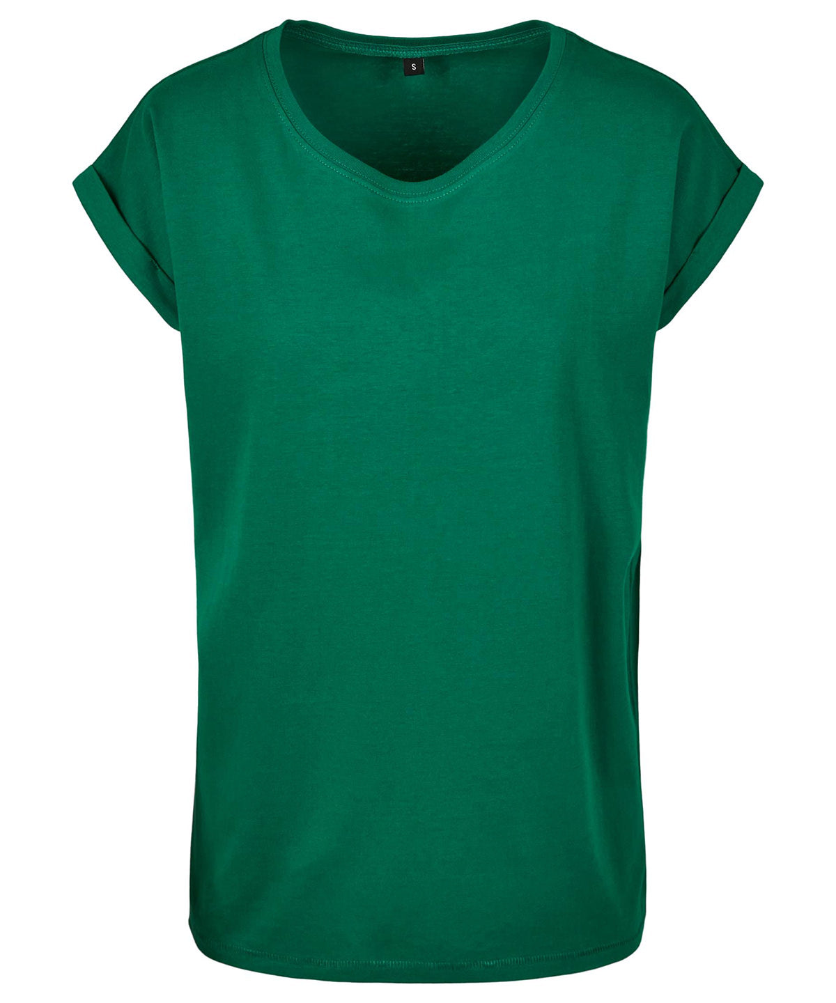 Build Your Brand Women's extended shoulder tee in Forest Green†, front view