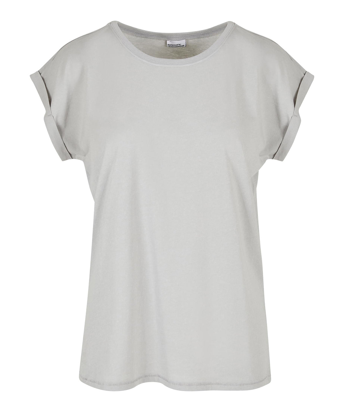 Build Your Brand Women's extended shoulder tee in Light Asphalt, front view