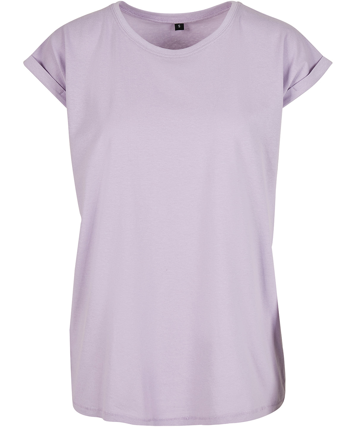 Build Your Brand Women's extended shoulder tee in Lilac, front view