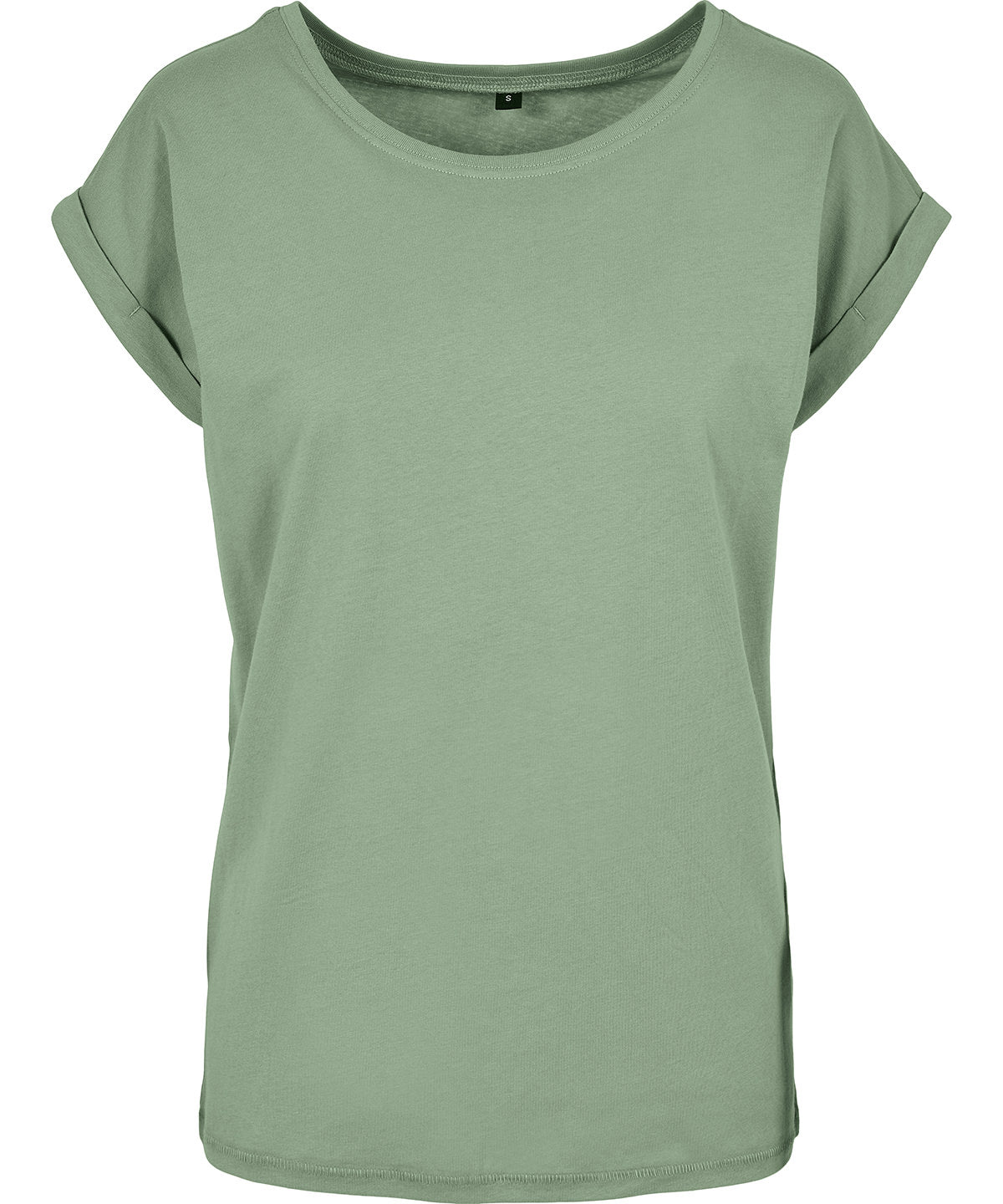 Build Your Brand Women's extended shoulder tee in Magic Salvia, front view