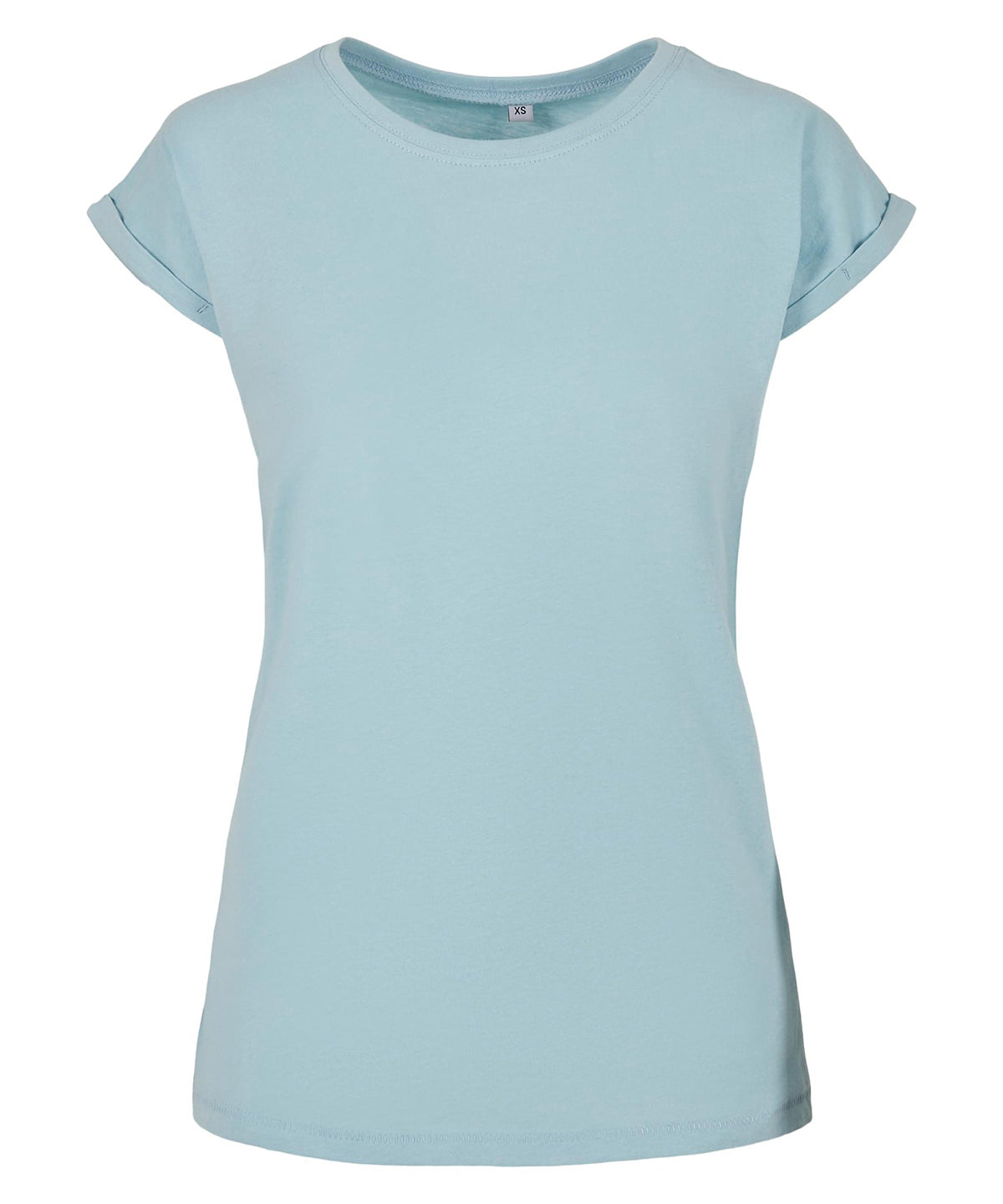 Build Your Brand Women's extended shoulder tee in Ocean Blue, front view