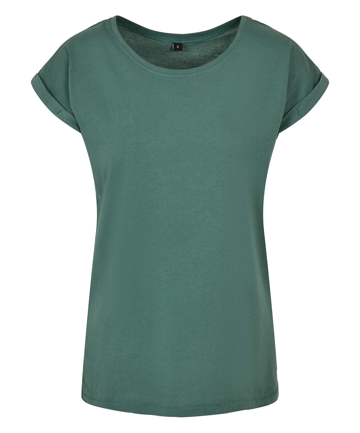 Build Your Brand Women's extended shoulder tee in Pale Leaf, front view