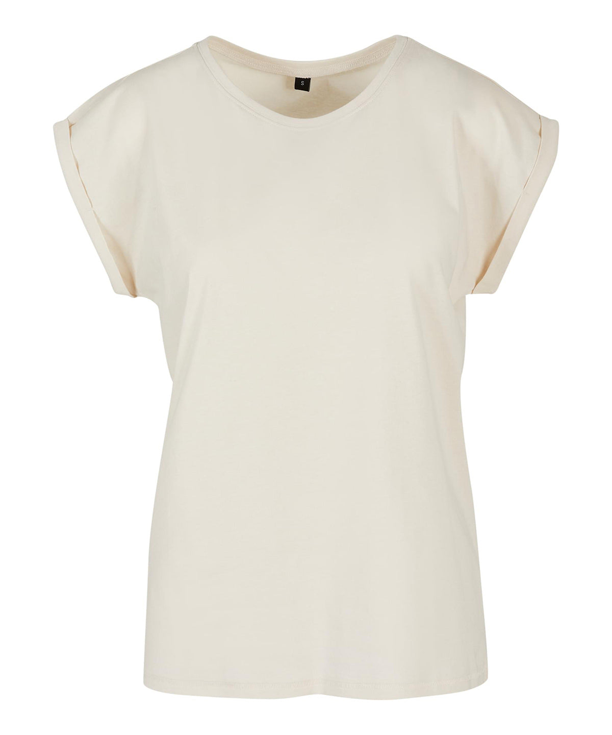 Build Your Brand Women's extended shoulder tee in Sand, front view