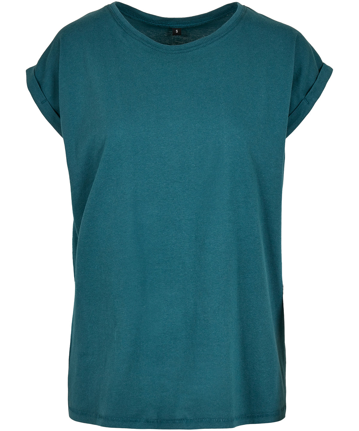 Build Your Brand Women's extended shoulder tee in Teal, front view
