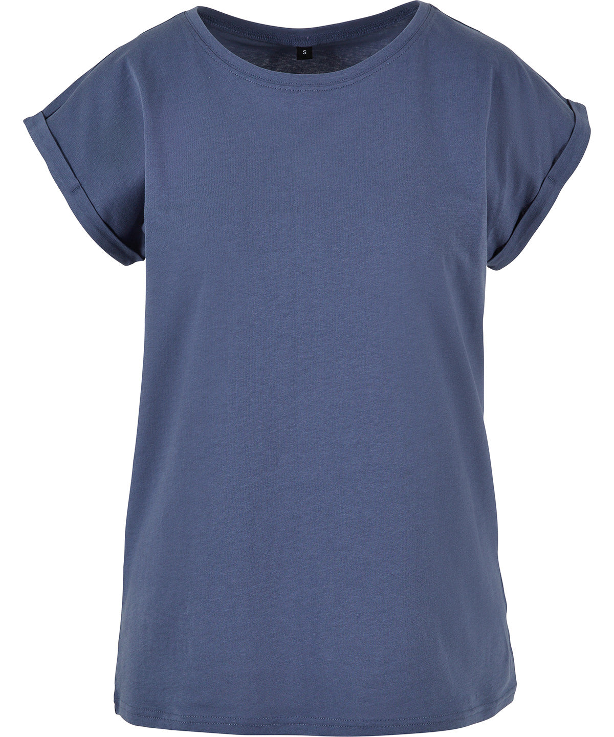 Build Your Brand Women's extended shoulder tee in Vintage Blue, front view