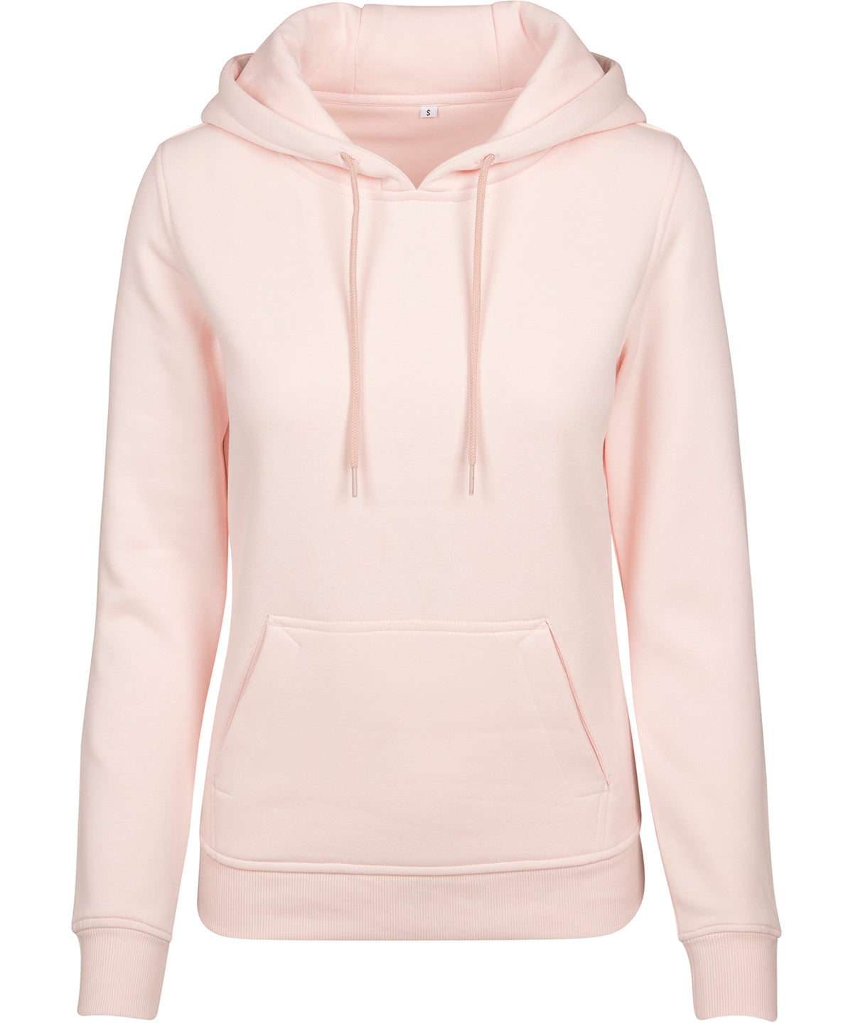 Build Your Brand Women's heavy hoodie in Pink, front view