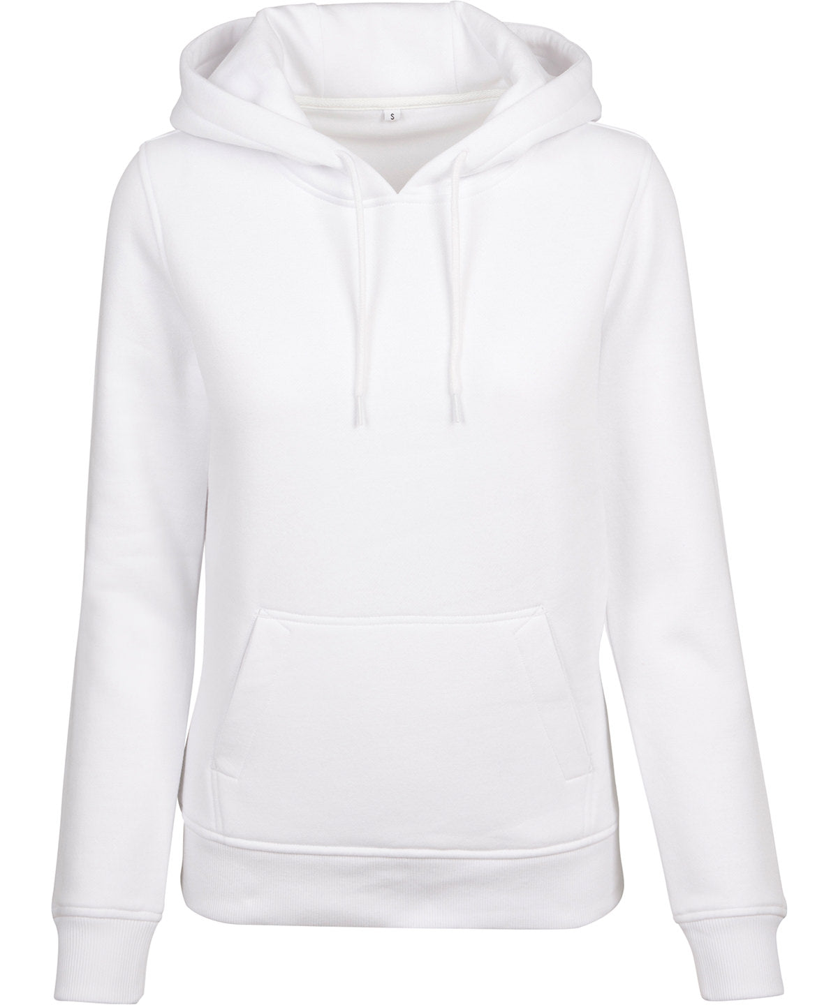 Build Your Brand Women's heavy hoodie in White, front view