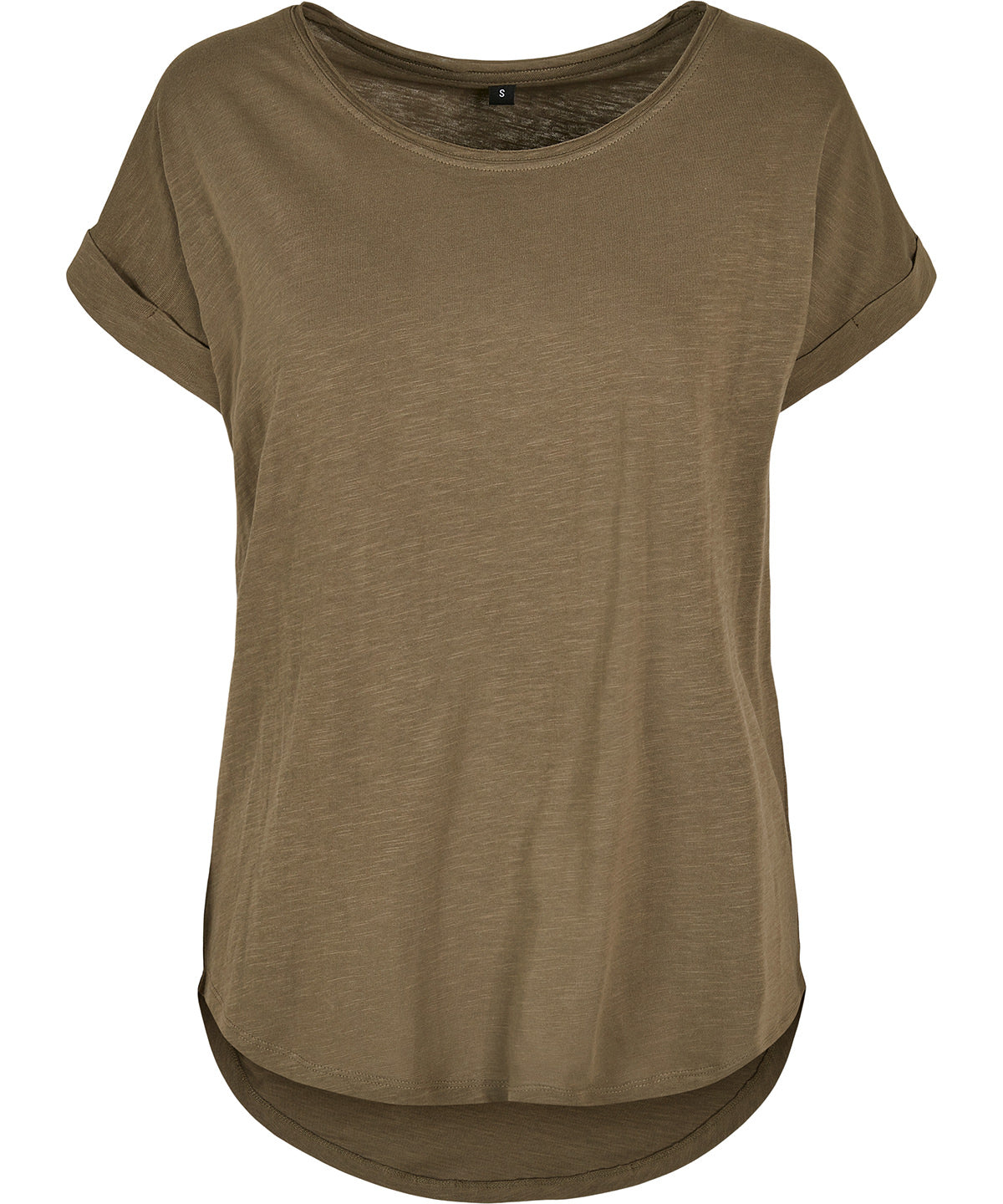 Build Your Brand Women's long slub tee in Olive, front view