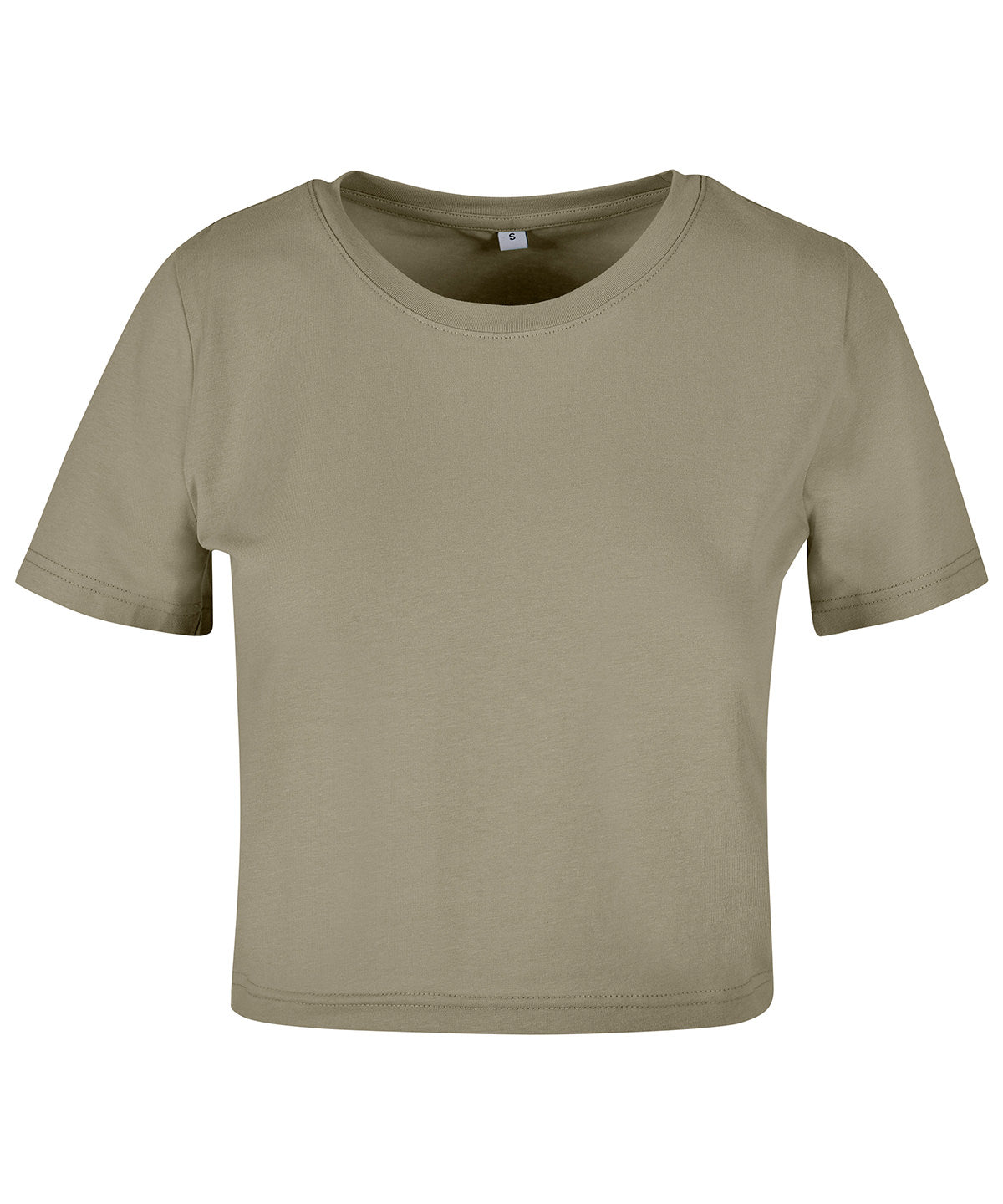 Build Your Brand Women's cropped tee in Pale Olive, front view