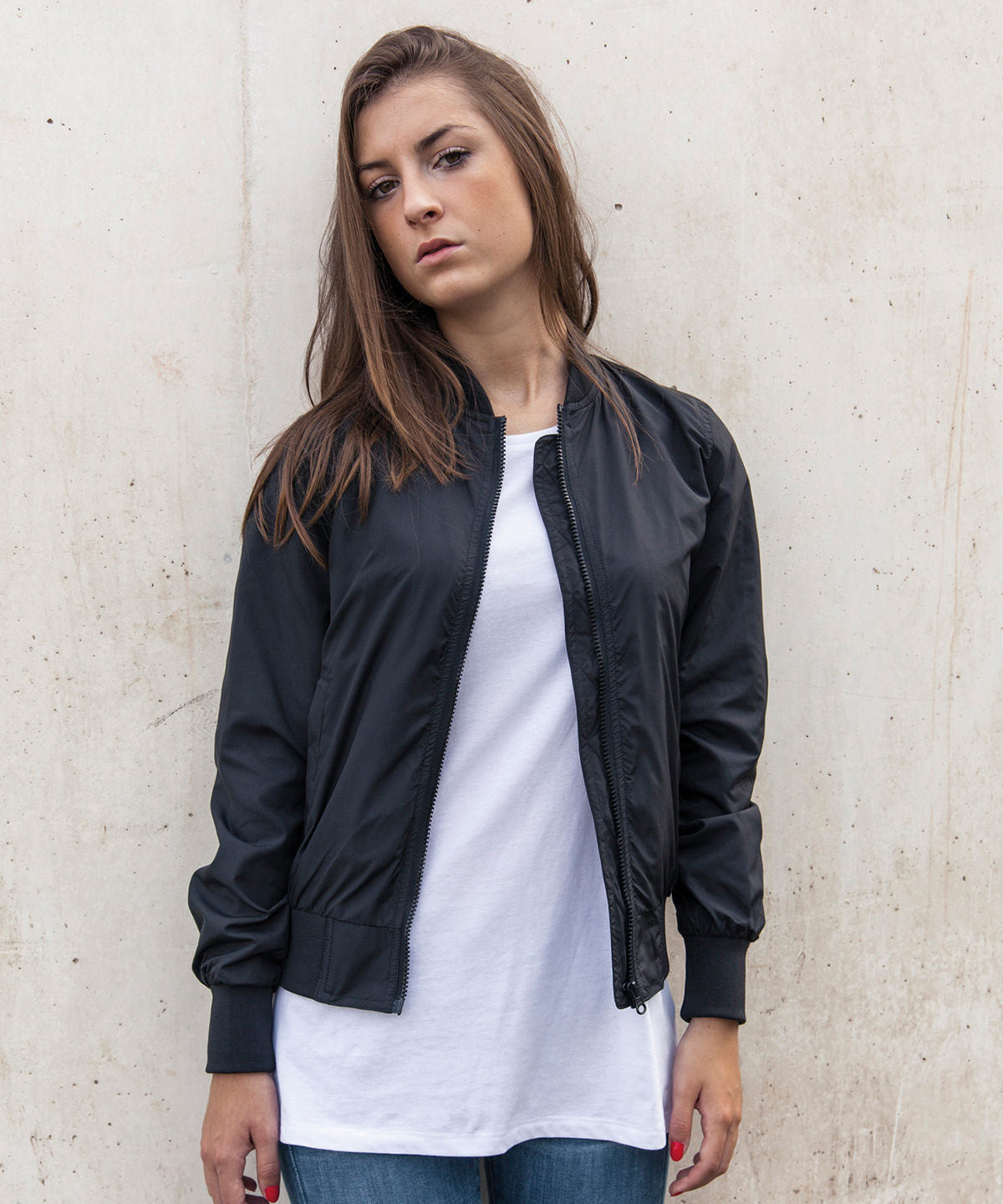 Build Your Brand Women's Light bomber jacket, lifestyle photo