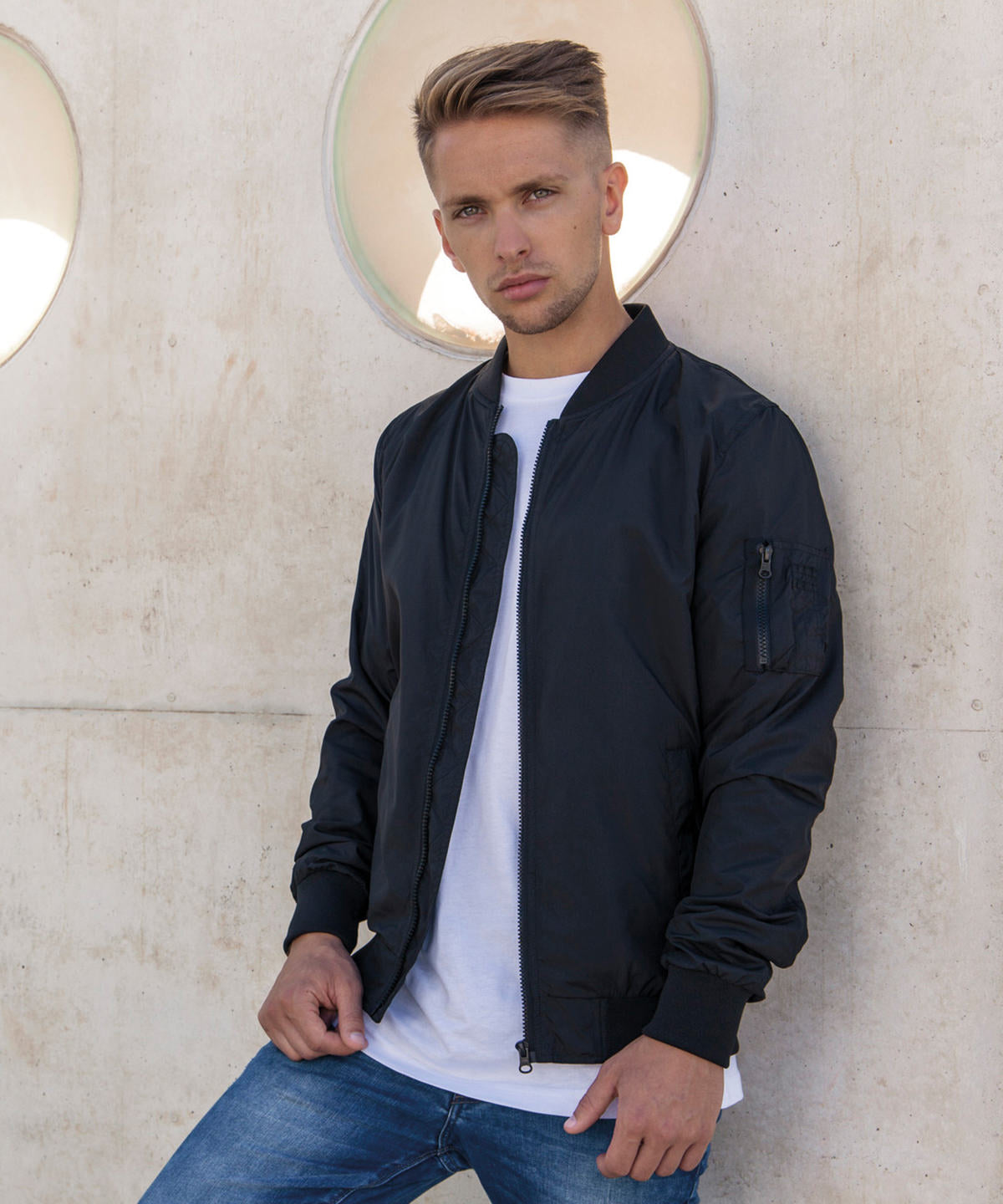 Build Your Brand Light Bomber jacket, lifestyle photo