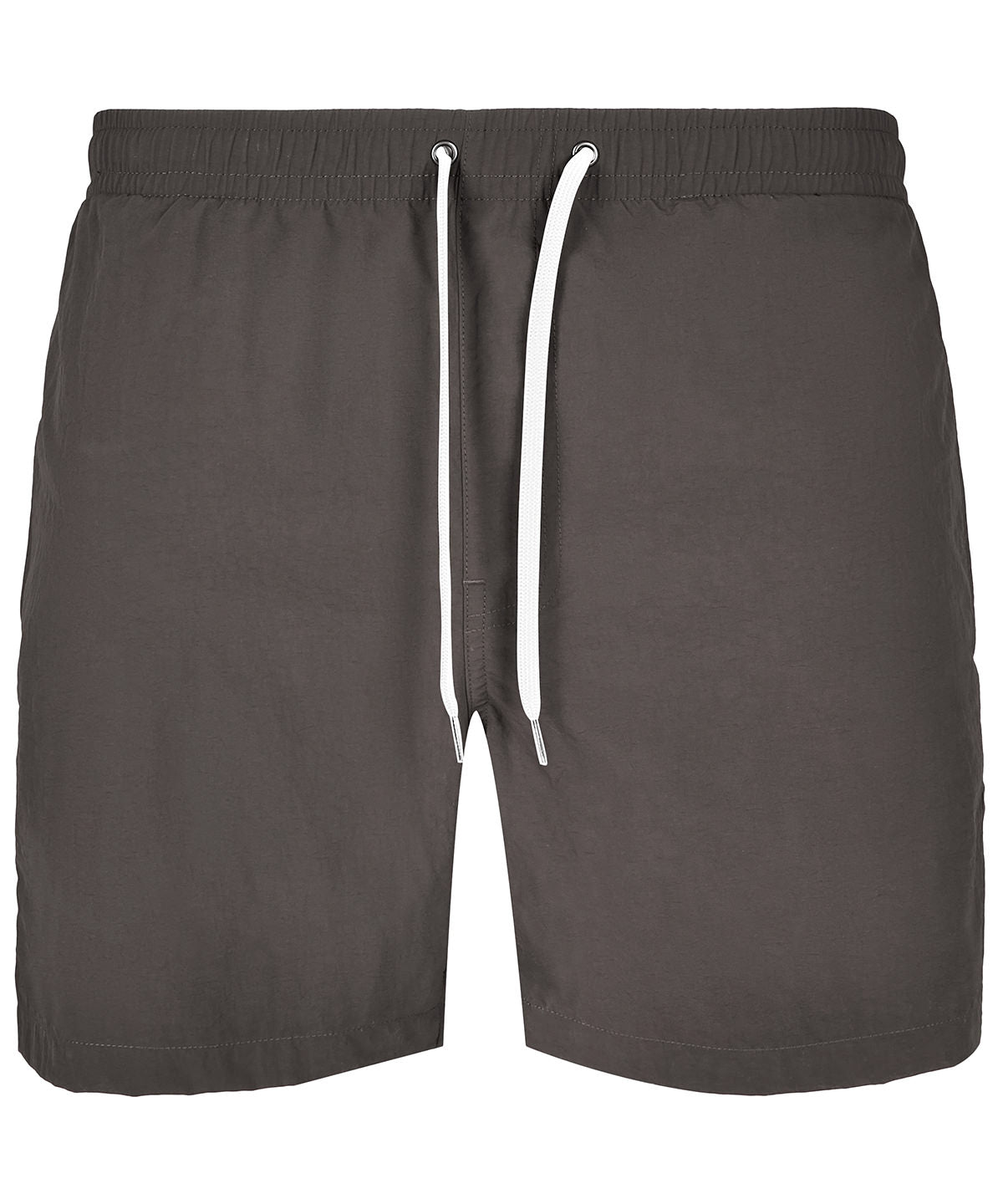 Build Your Brand Swim shorts in Dark Shadow, front view