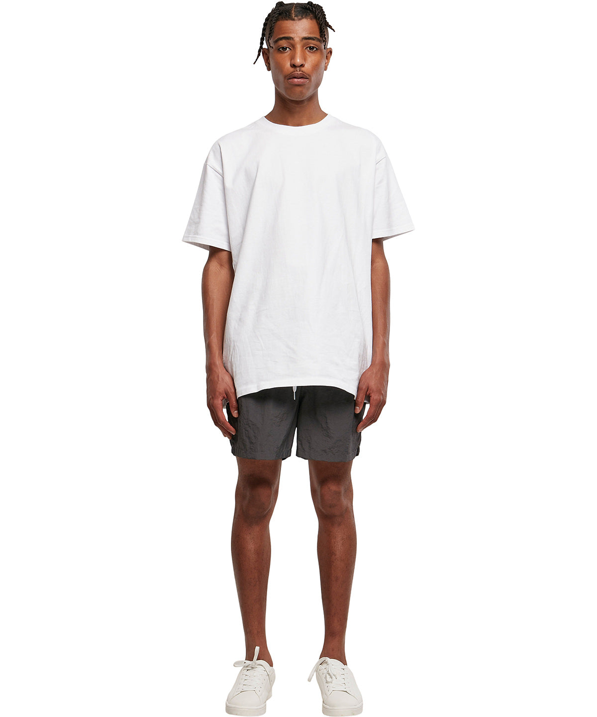 Build Your Brand Swim shorts, lifestyle photo