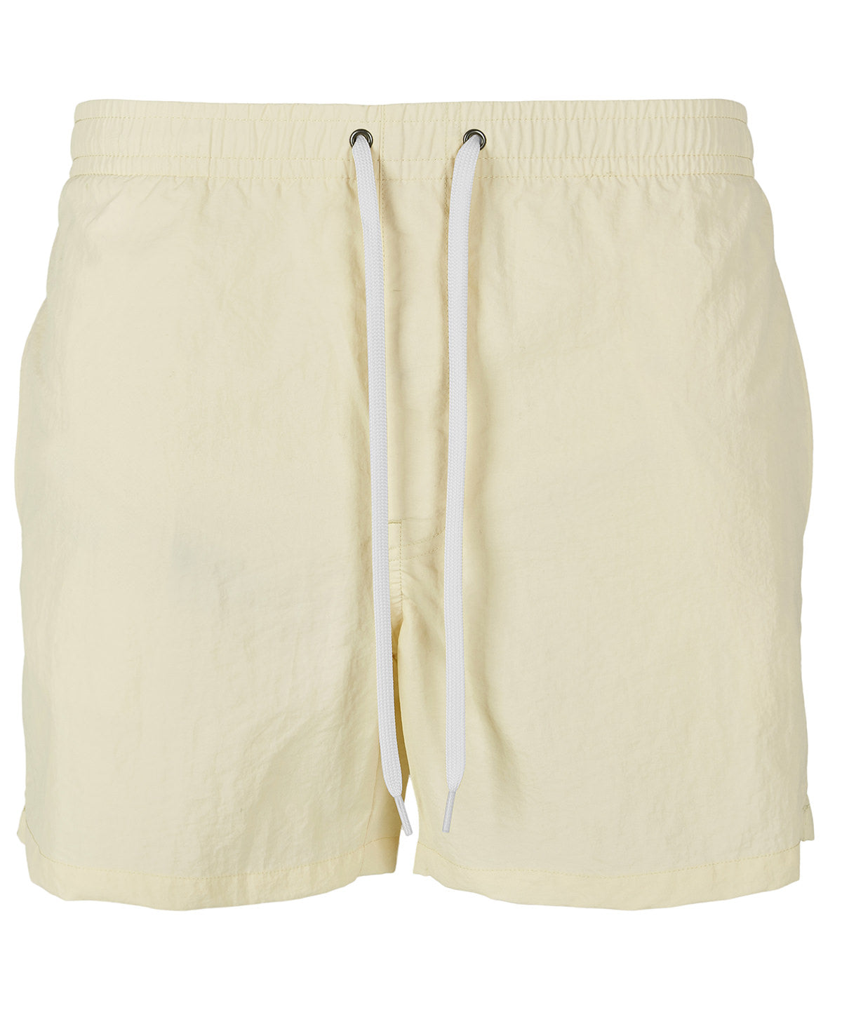 Build Your Brand Swim shorts in Light Yellow, front view