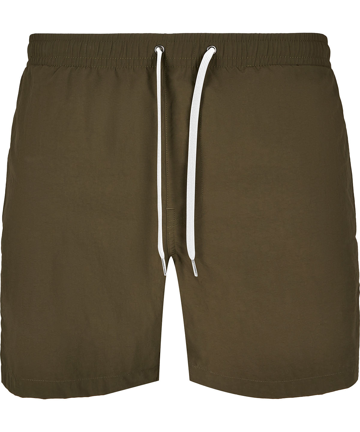 Build Your Brand Swim shorts in Olive, front view