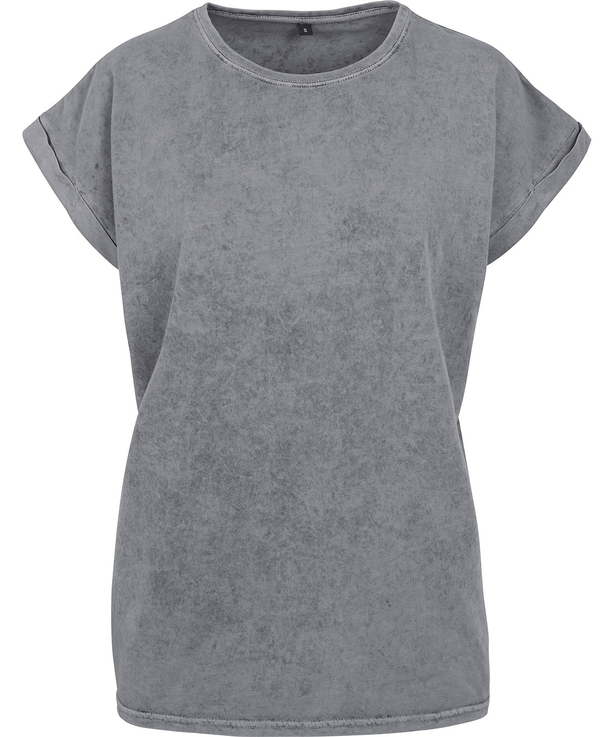 Build Your Brand Women's acid washed extended shoulder tee in Asphalt, front view