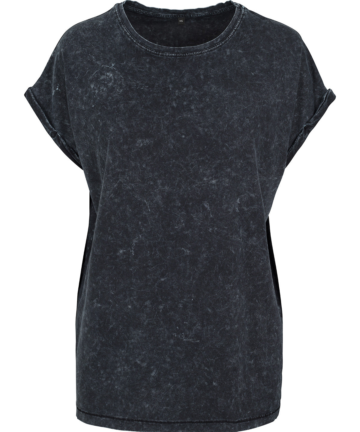 Build Your Brand Women's acid washed extended shoulder tee in Black, front view