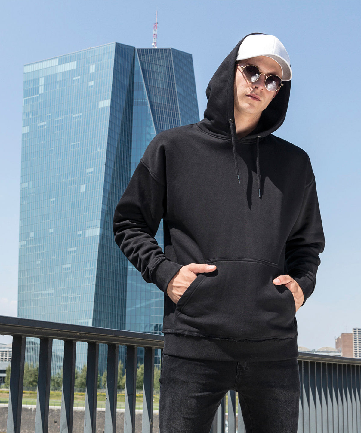 Build Your Brand Oversize hoodie in Black, lifestyle photo