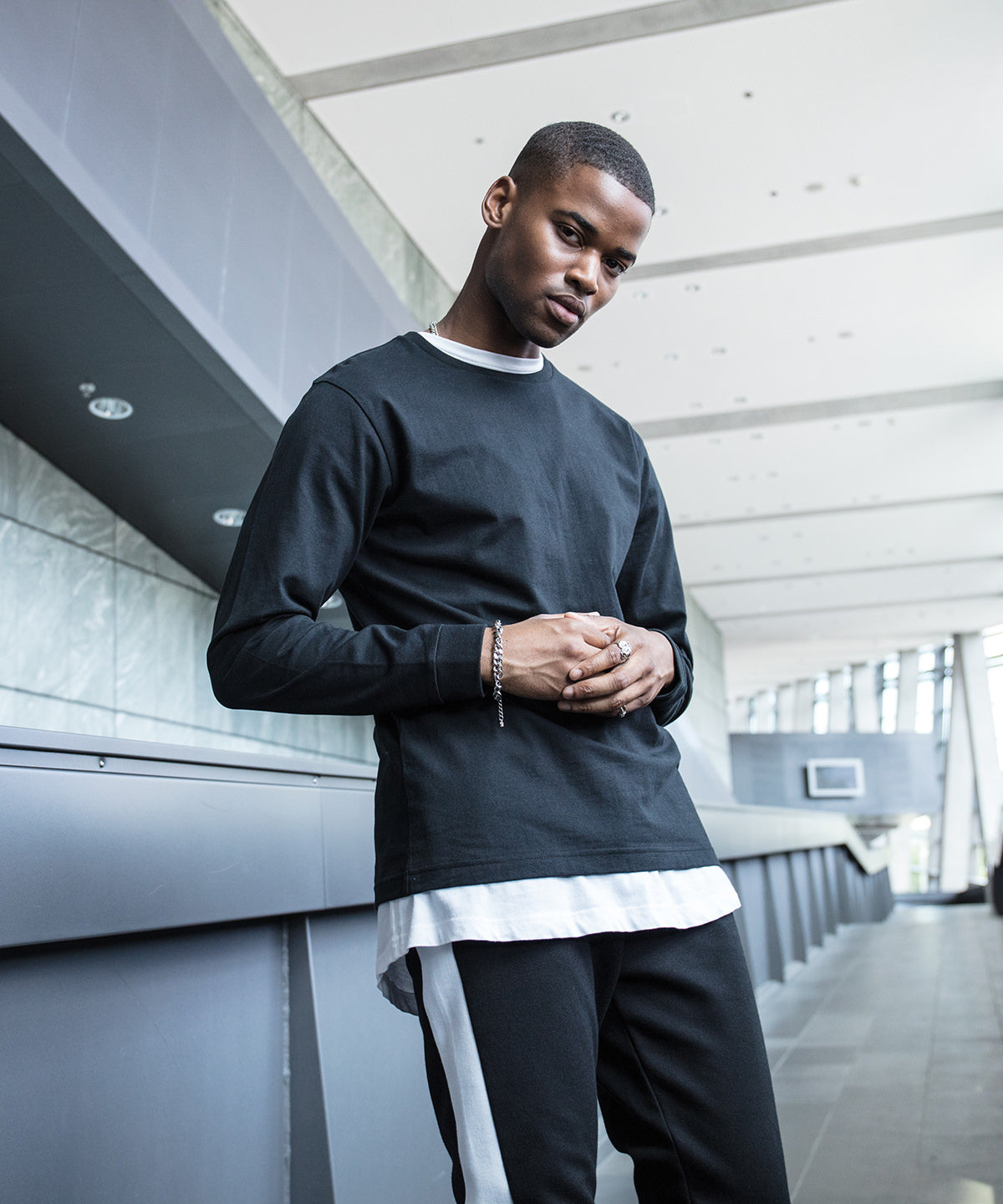 Build Your Brand Long sleeve with cuff rib, lifestyle photo