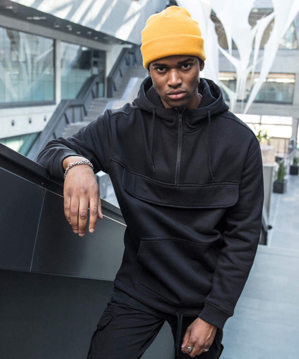 Build Your Brand Sweat pullover hoodie, lifestyle photo