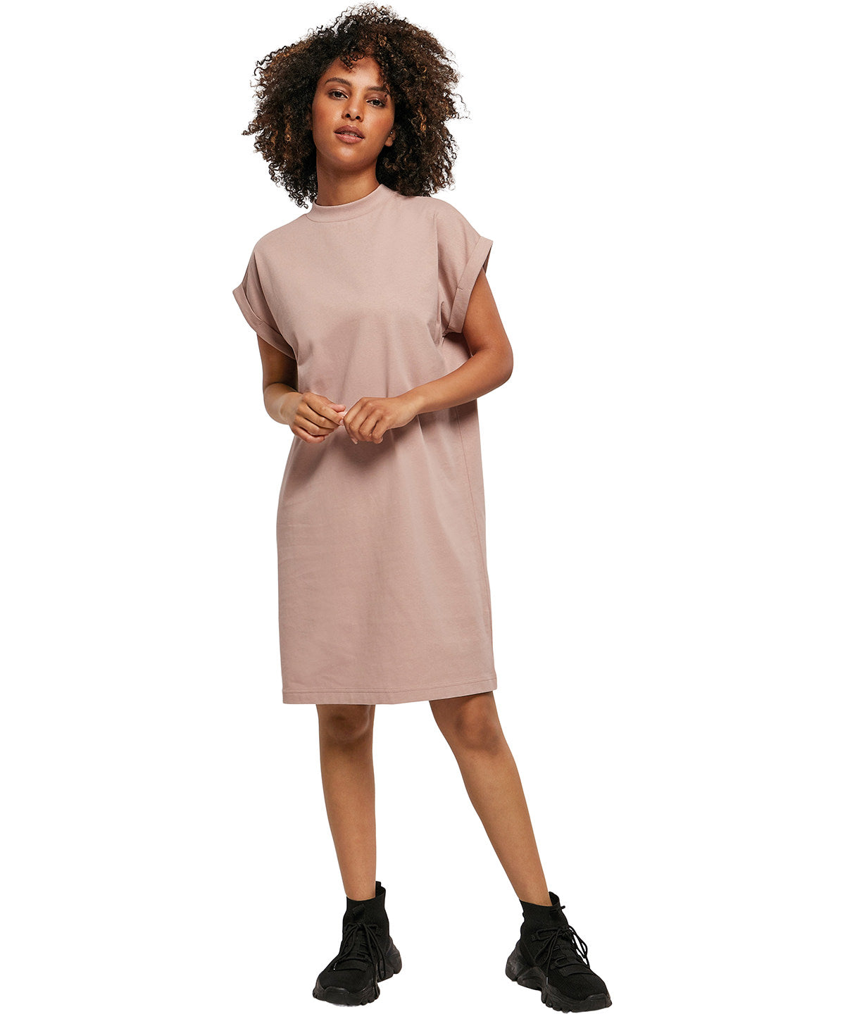 Build Your Brand Women's turtle extended shoulder dress, lifestyle photo
