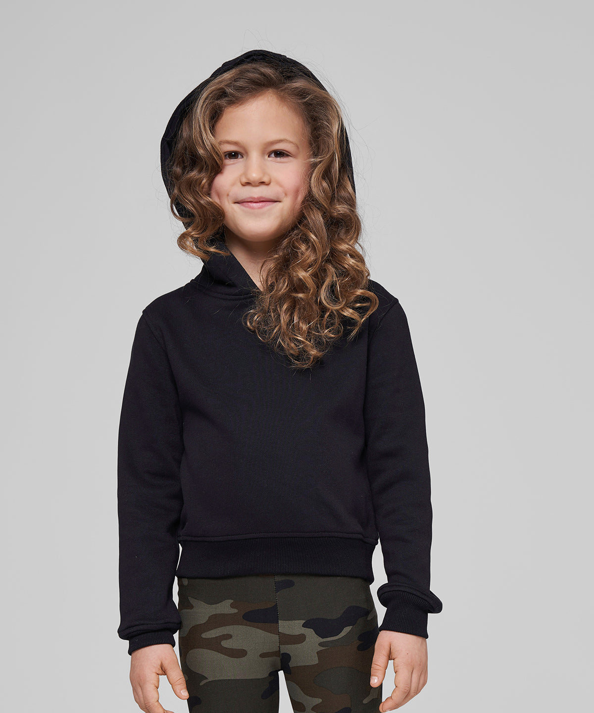 Build Your Brand Girls cropped sweat hoodie, lifestyle photo
