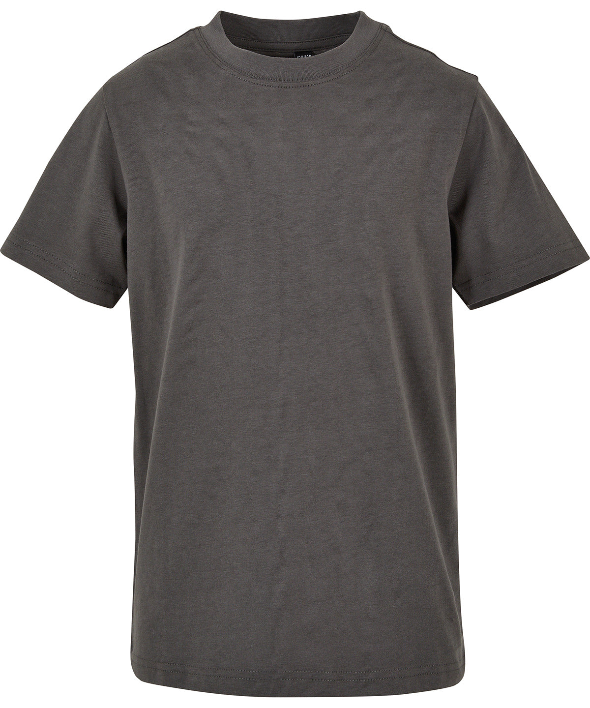 Build Your Brand Kids basic tee in Dark Shadow, front view