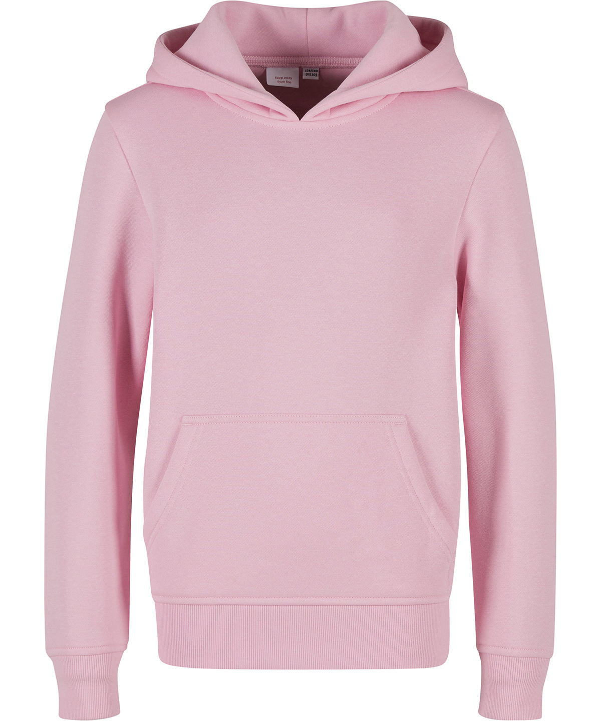 Build Your Brand Kids basic hoodie in Soft Pink, front view