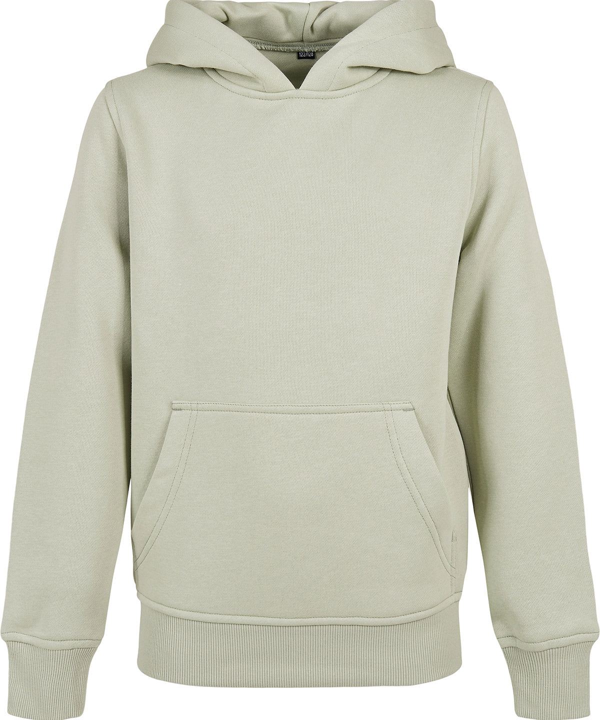 Build Your Brand Kids basic hoodie in Soft Salvia, front view