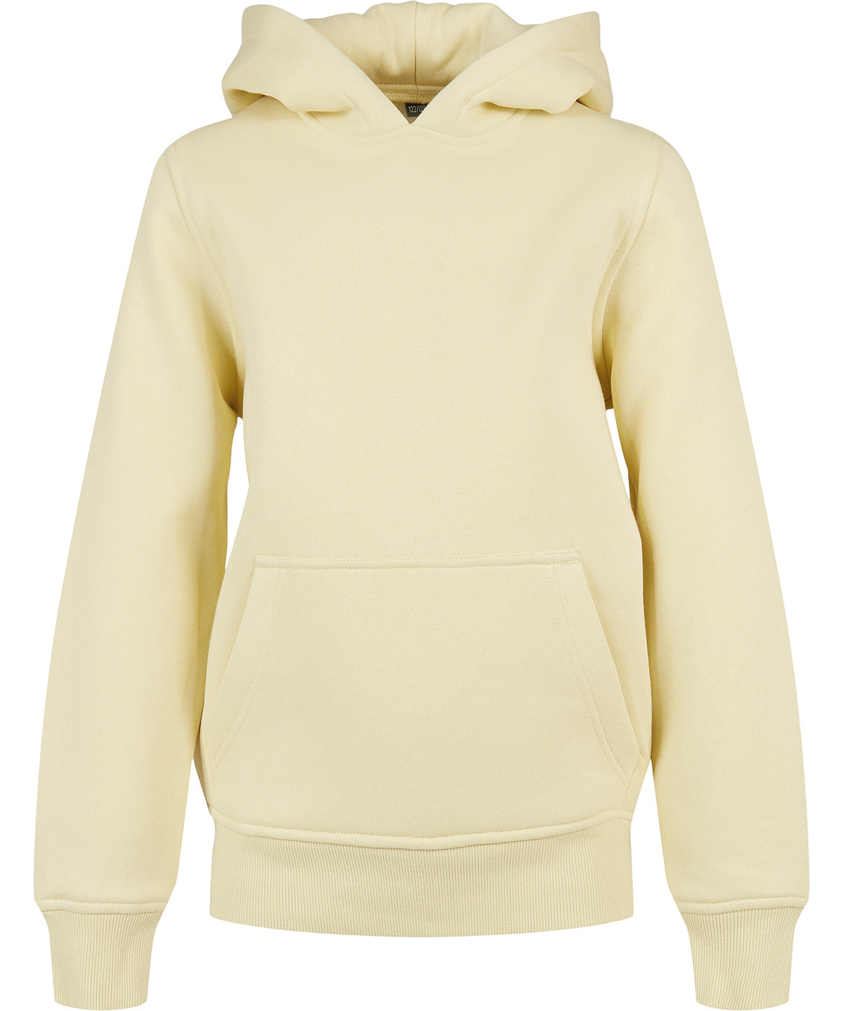 Build Your Brand Kids basic hoodie in Soft Yellow, front view