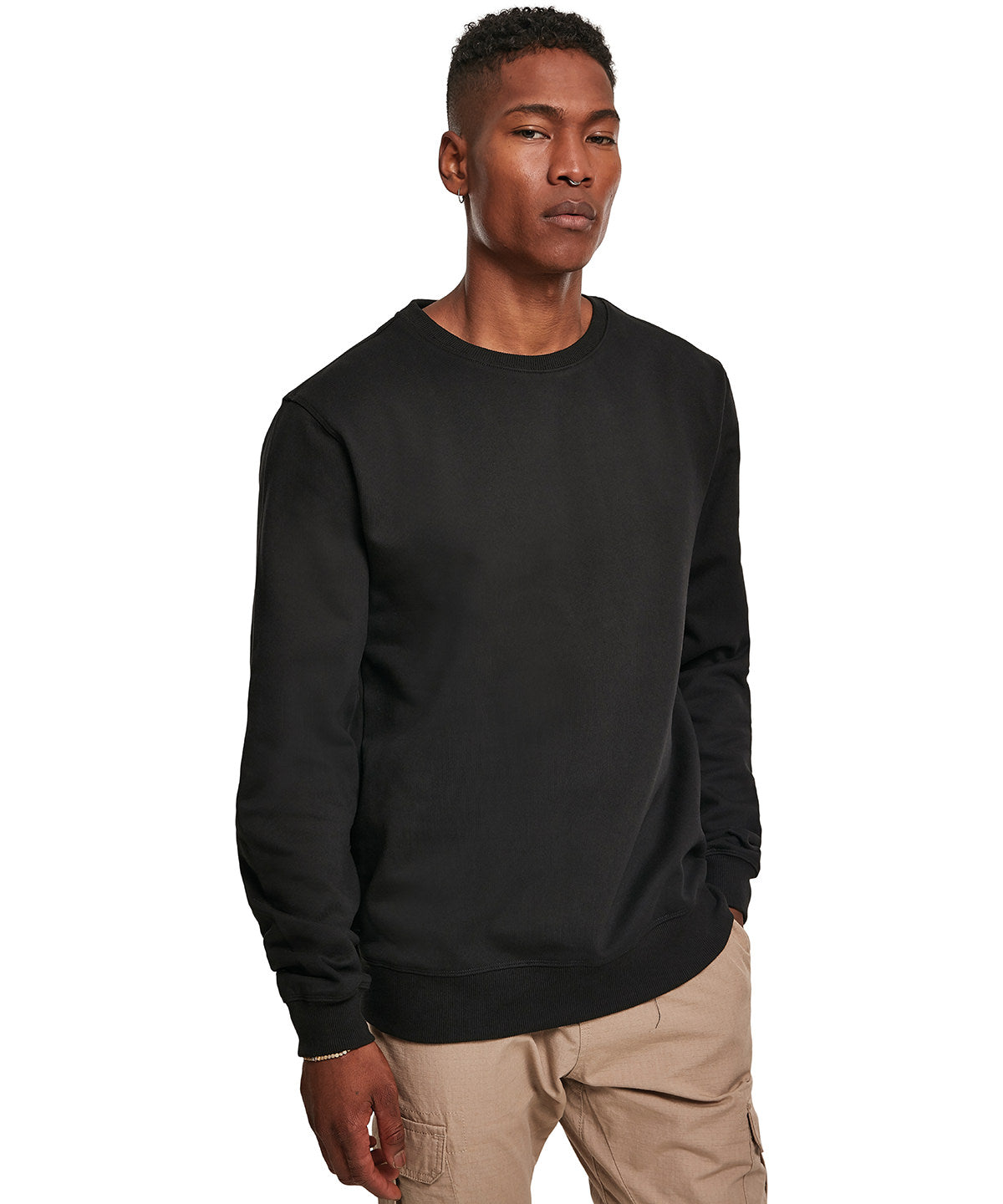 Build Your Brand Premium crew neck in Black, lifestyle photo