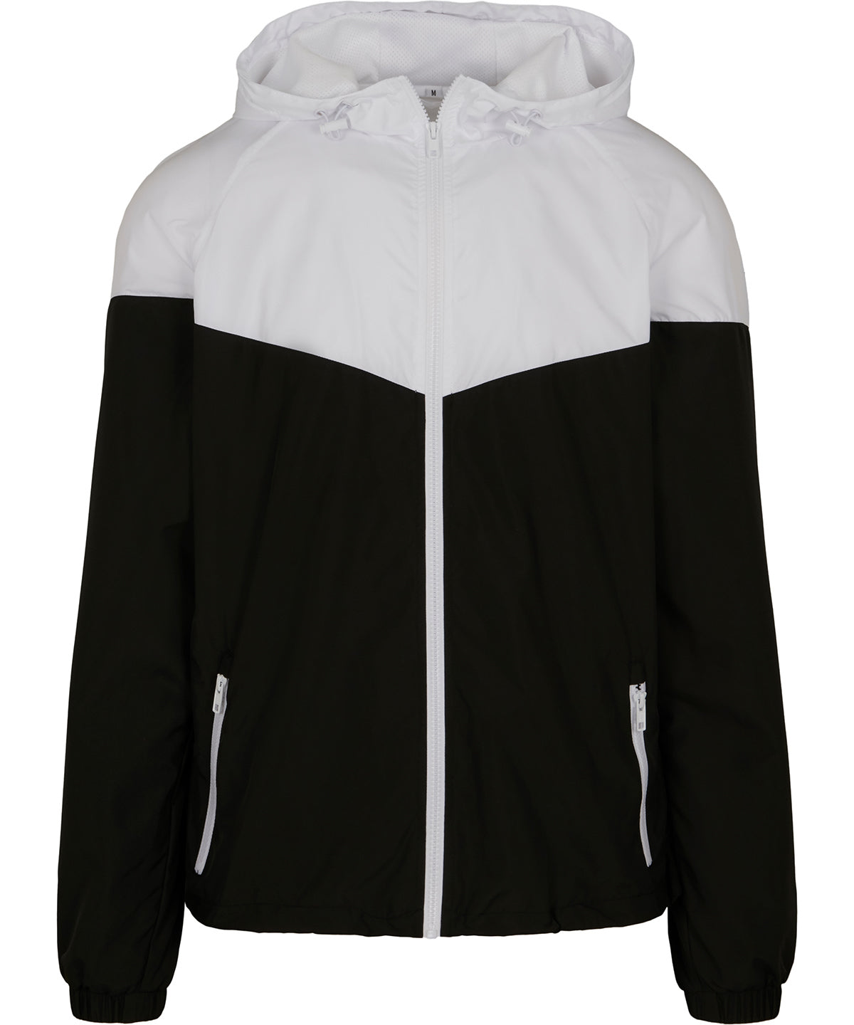 Build Your Brand Two-tone tech windrunner jacket in Black/White, front view