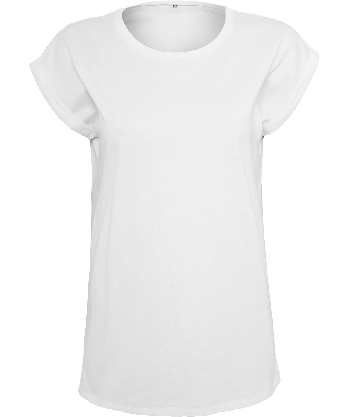 Build Your Brand Women's organic extended shoulder tee in White, front view