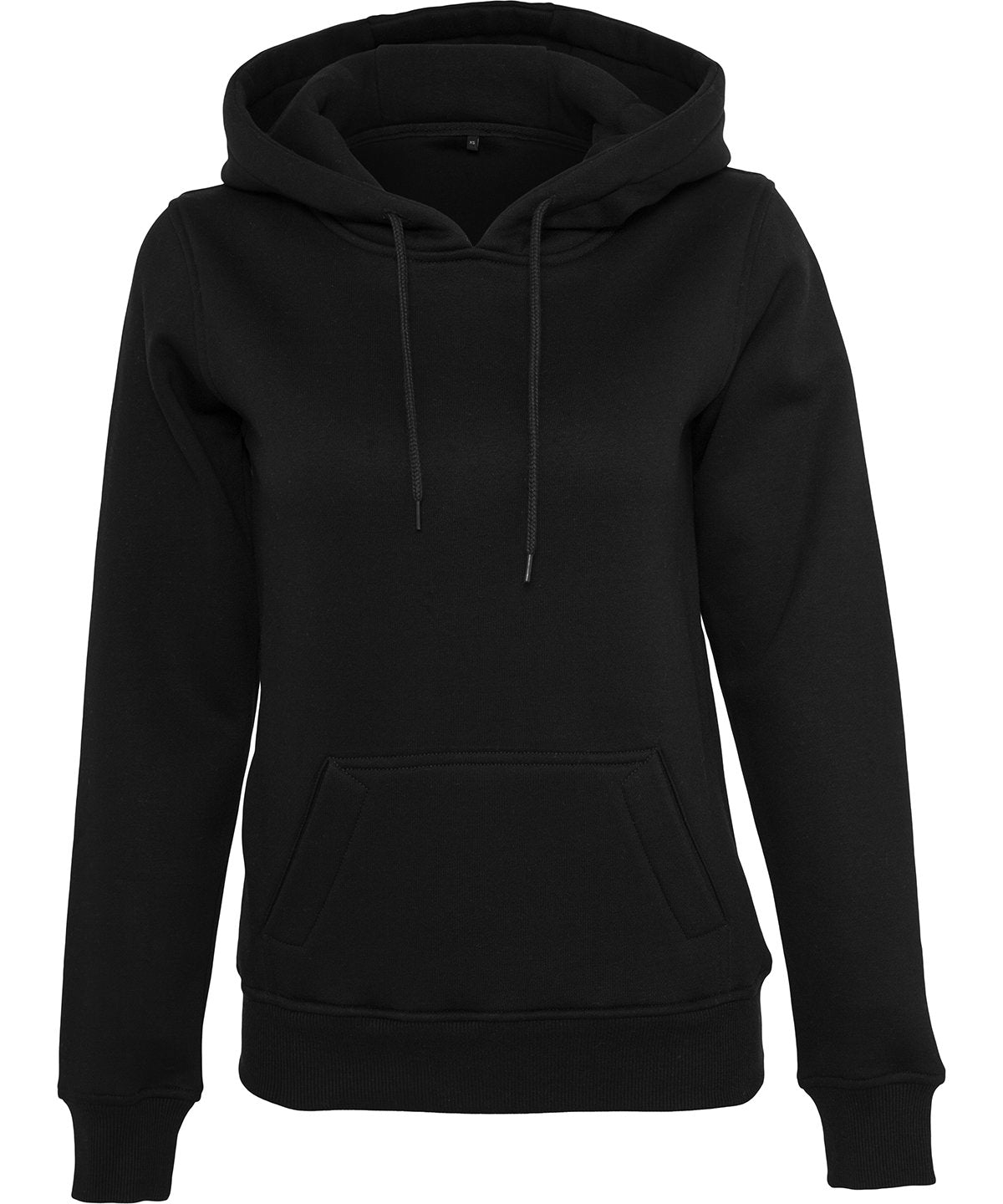 Build Your Brand Women's organic hoodie in Black, front view