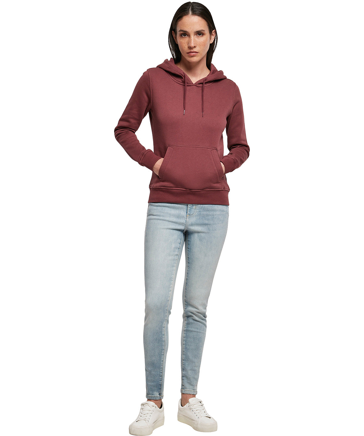 Build Your Brand Women's organic hoodie, lifestyle photo
