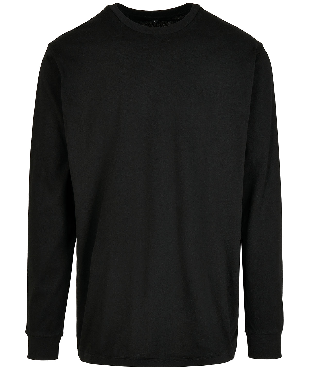 Build Your Brand Organic long sleeve with cuff rib in Black, front view
